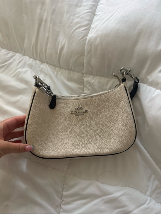 Coach Handbags - Authentic Coach Cream Pebbled Leather Mini Shoulder Bag with Black Trim